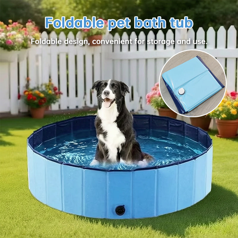 Foldable Dog Swimming Pool - Portable Pet Paddling Pool with Drain, 3 Sizes