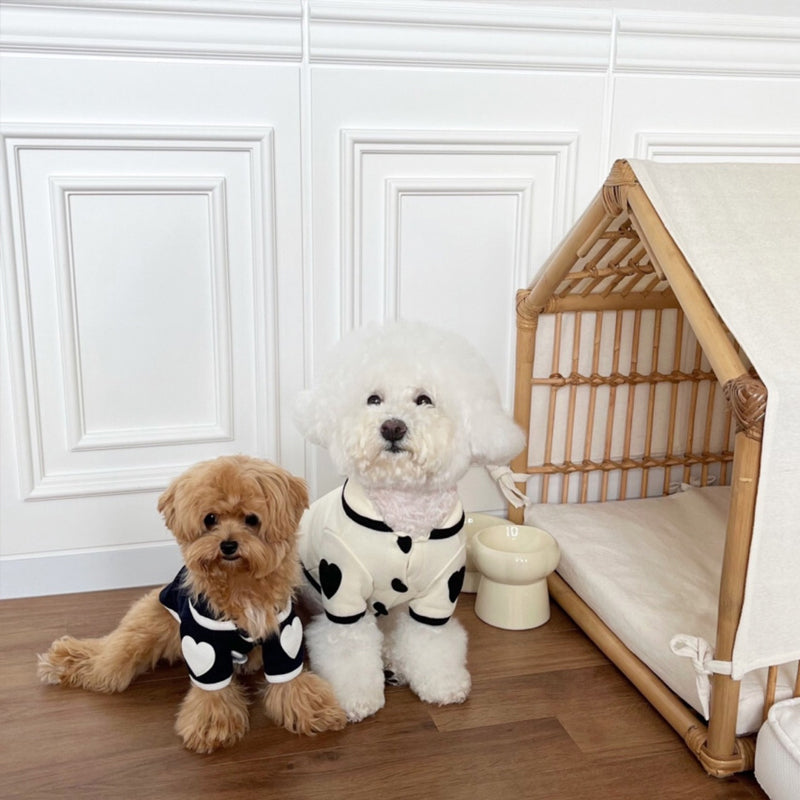 Heart-Print Plush Dog Pyjamas | Warm Winter Onesie for Small Dogs & Cats