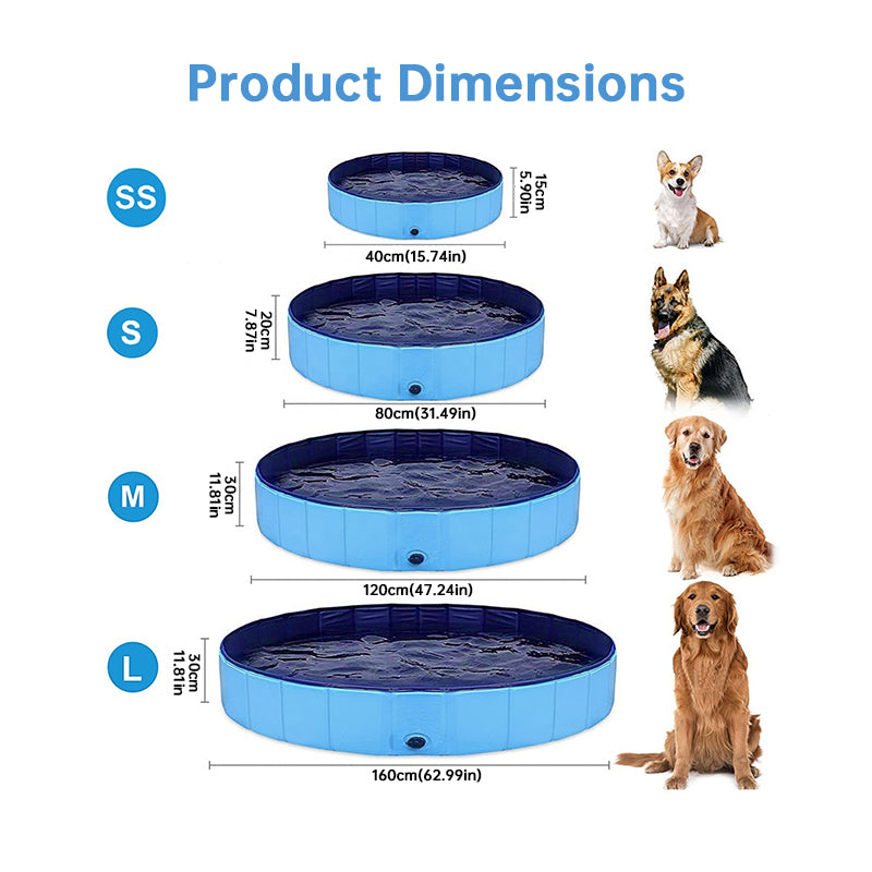 Foldable Dog Swimming Pool - Portable Pet Paddling Pool with Drain, 3 Sizes