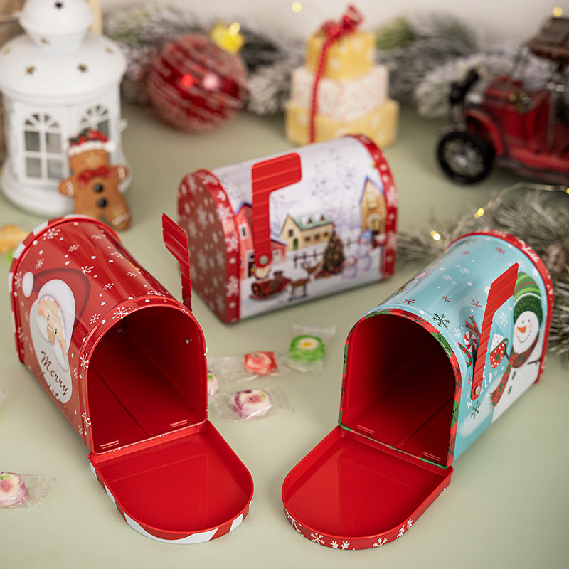 Christmas Tin Mailbox Gift Box - Festive Tinplate Candy & Gift Box in 4 Designs (12.5 x 13.5 x 8cm)
