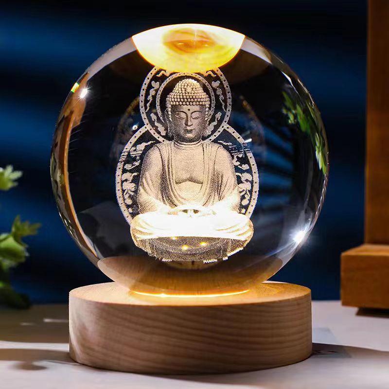 3D Crystal Ball Ornament with LED Touch Base – Micro Landscape Desk Decor Gift (6cm & 8cm)