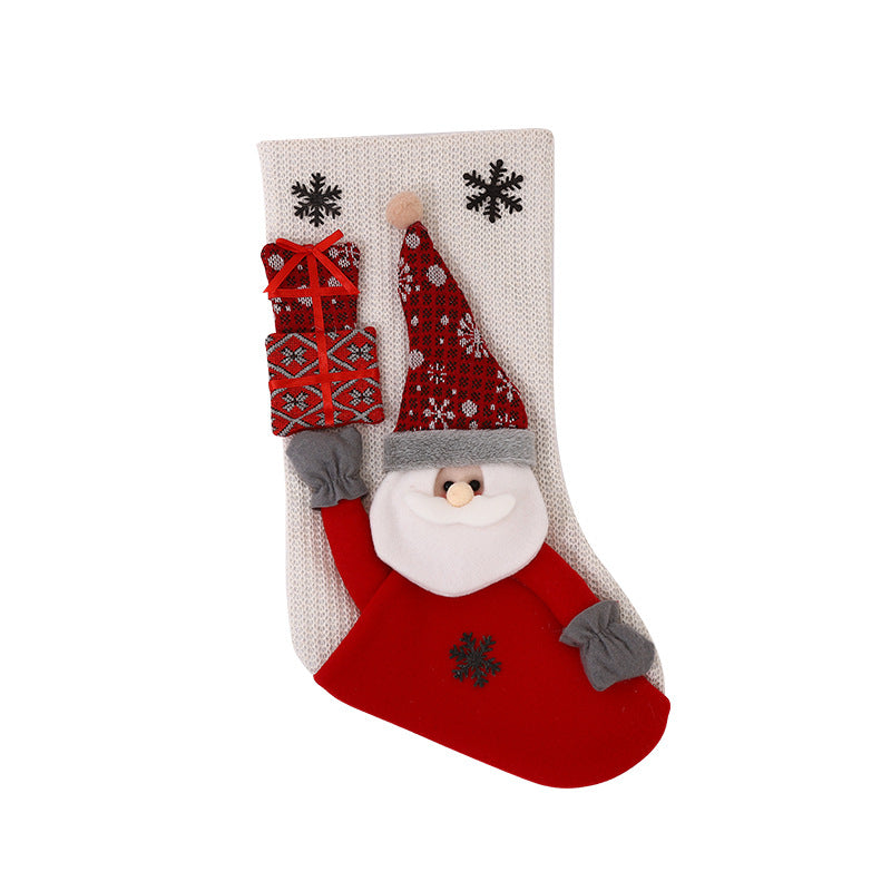Christmas Stocking Gift Bag - Large Cloth Santa, Snowman & Reindeer Design (24x46.5cm)