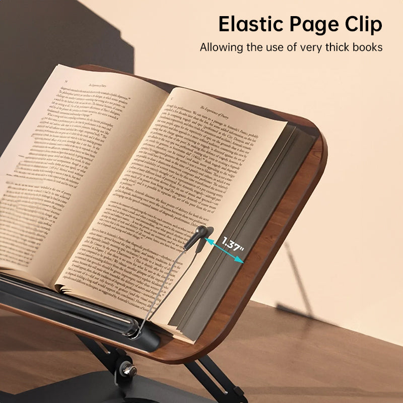 Adjustable 360 Degree Rotating Book Stand with Elastic Clips - For Cookbooks, Laptops and More