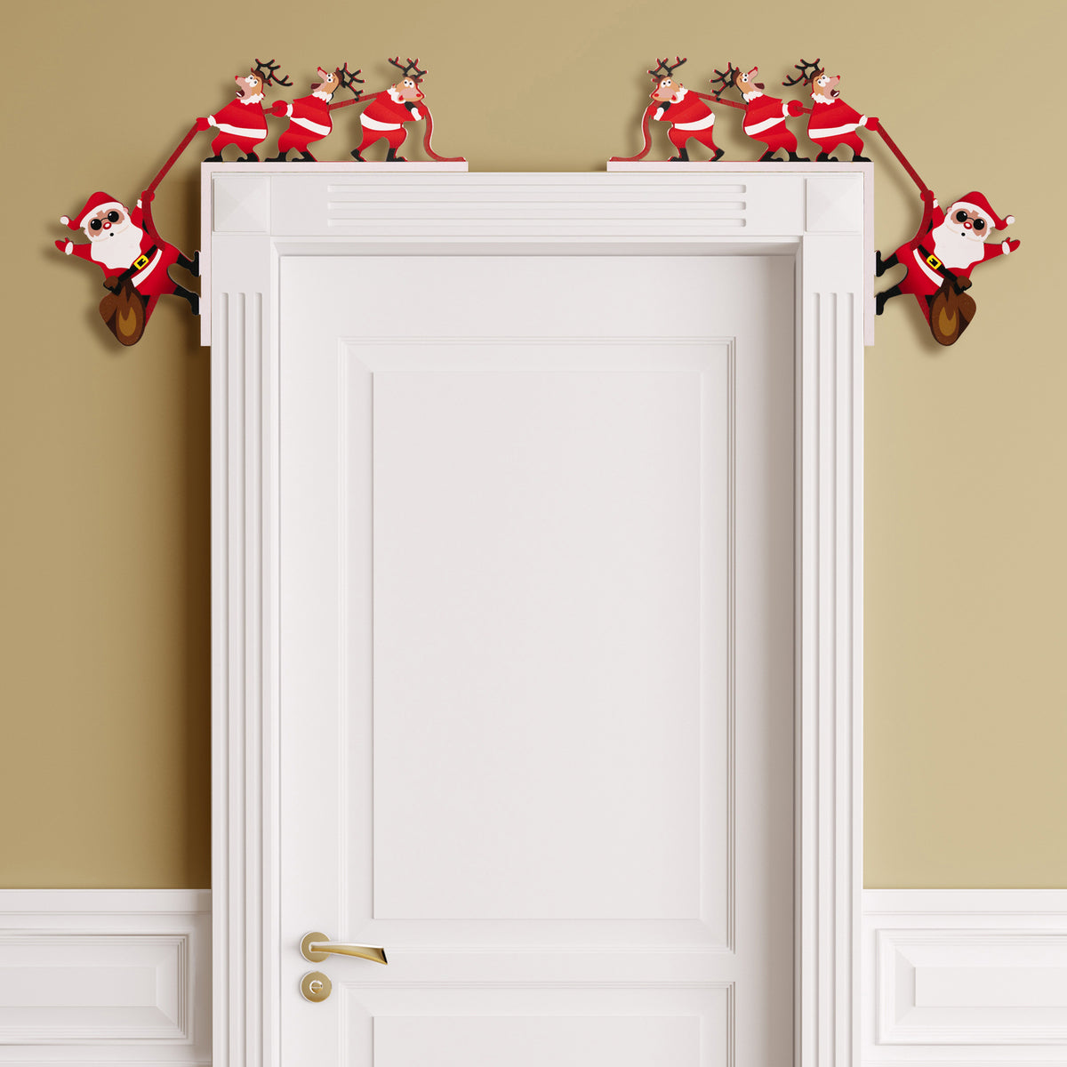 Santa & Reindeer Door Frame Corner Hanging Decoration - Creative Christmas Ornament (Left & Right)
