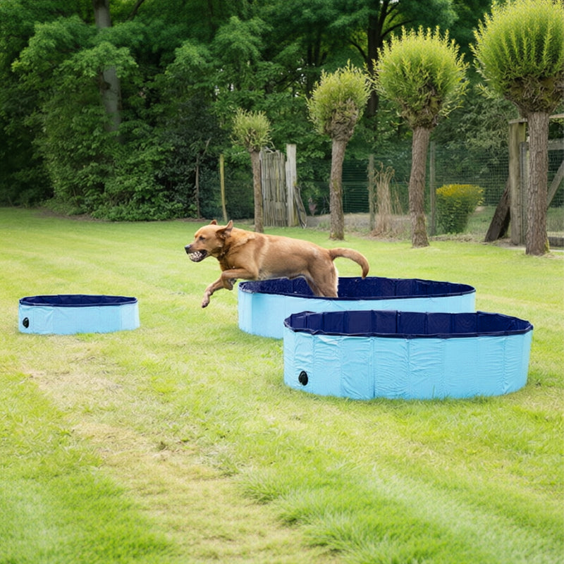 Foldable Dog Swimming Pool - Portable Pet Paddling Pool with Drain, 3 Sizes