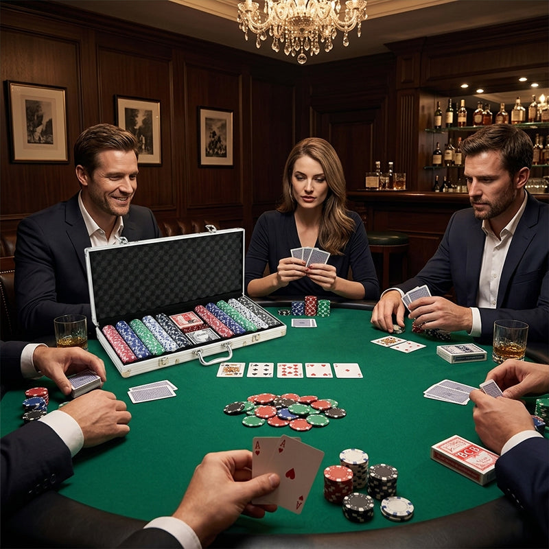 500 PCS Poker Chip Set – Texas Hold'em Casino Kit with Aluminium Briefcase, Dice, Cards & Dealer Button