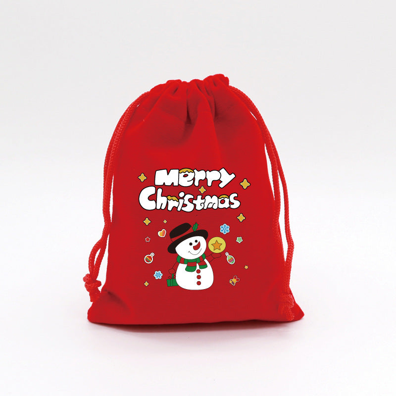 Red Velvet Christmas Drawstring Gift Bag – Festive Candy & Apple Storage Pouch