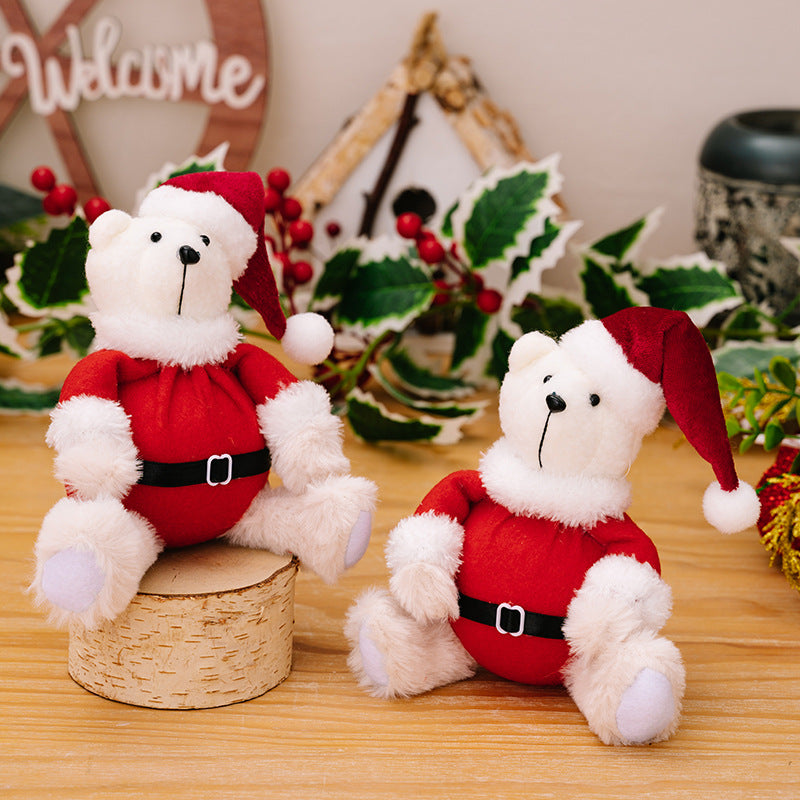 Christmas Sitting Teddy Bear Figurine Ornament - Rustic Fabric Decoration