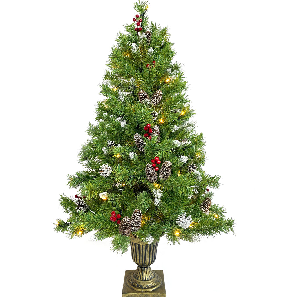 Classic Green Christmas 4-Piece Set – 2 Entrance Trees, Garland & Wreath with 340 LED Lights