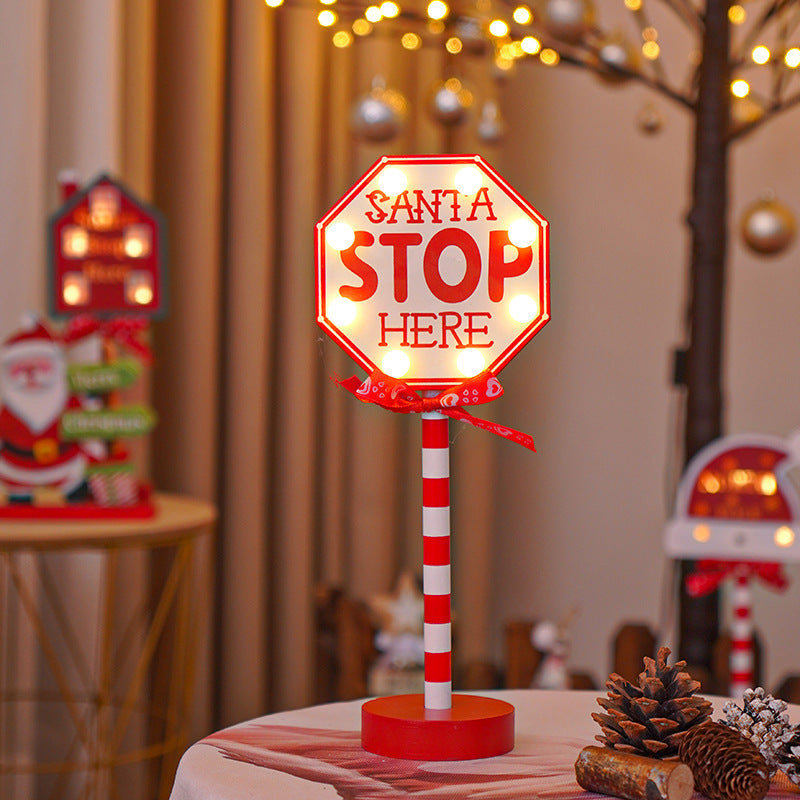 LED Christmas Wooden Sign Light - Festive Warm White Ambient Light in 6 Designs for Window & Shop Displays