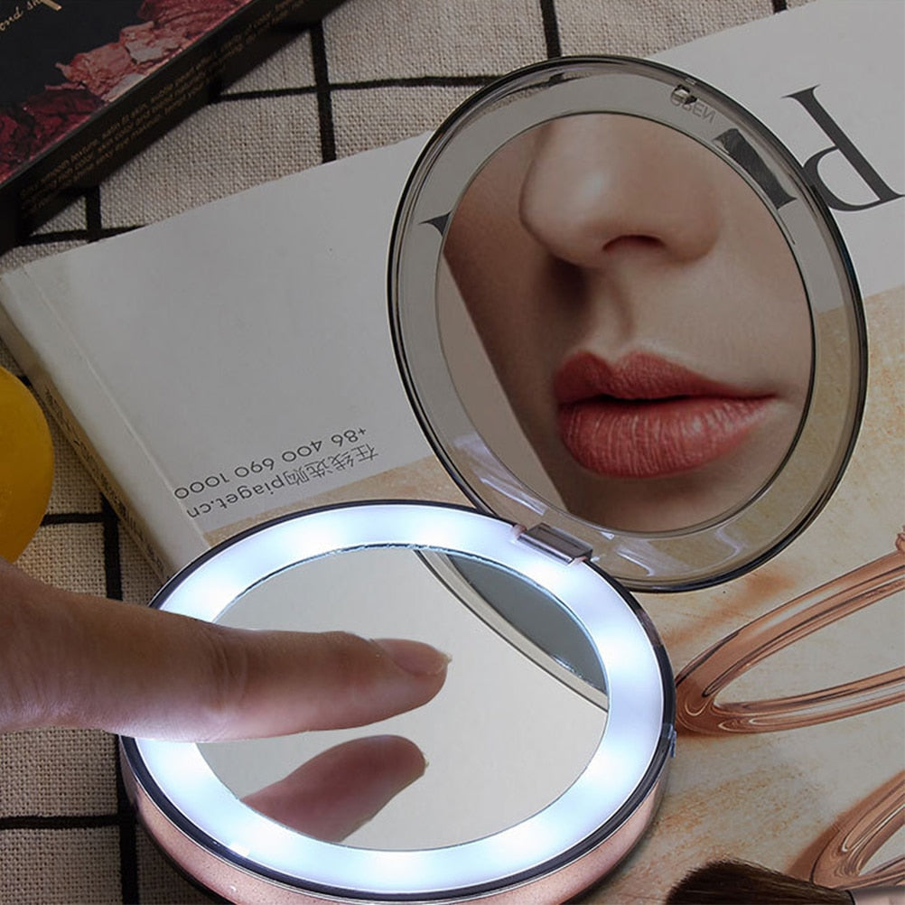 LED Lighted Foldable Compact Makeup Mirror - USB Rechargeable Vanity Mirror with 11 LEDs and 3x Magnification