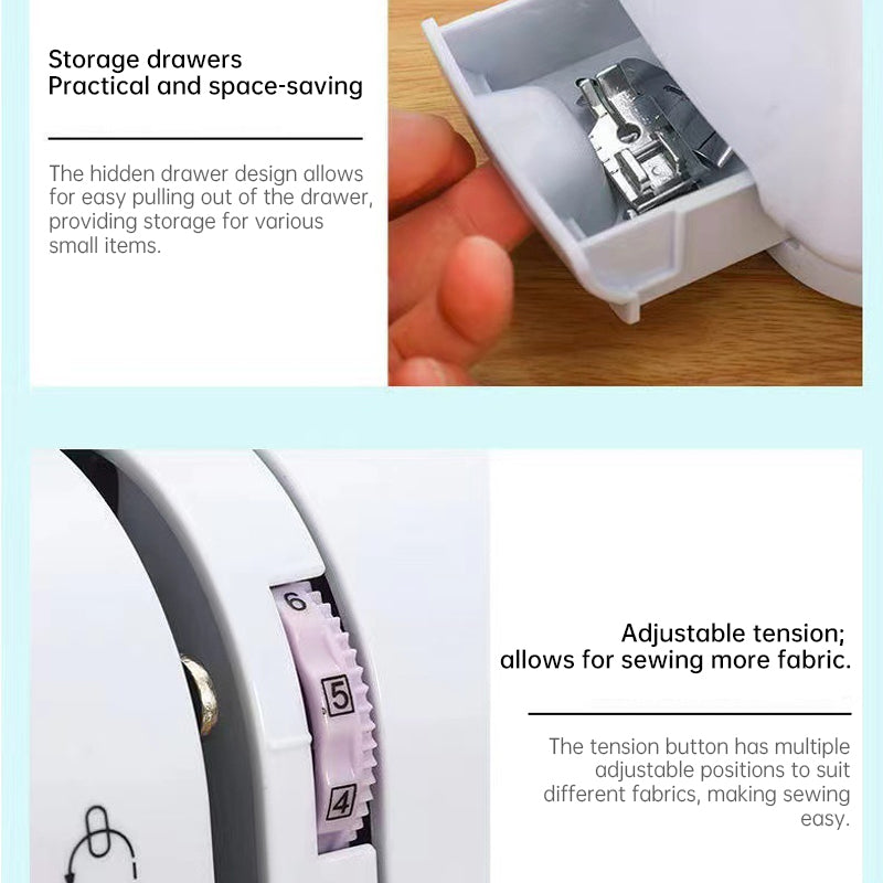 Portable Electric Sewing Machine for Home Use - Adjustable Speed, Backstitch and 12 Stitches for Beginners