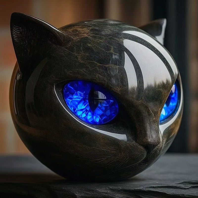 Black Cat Stone Statue - Resin and Marble Texture Healing Figurine, Home and Office Desk Decor Gift