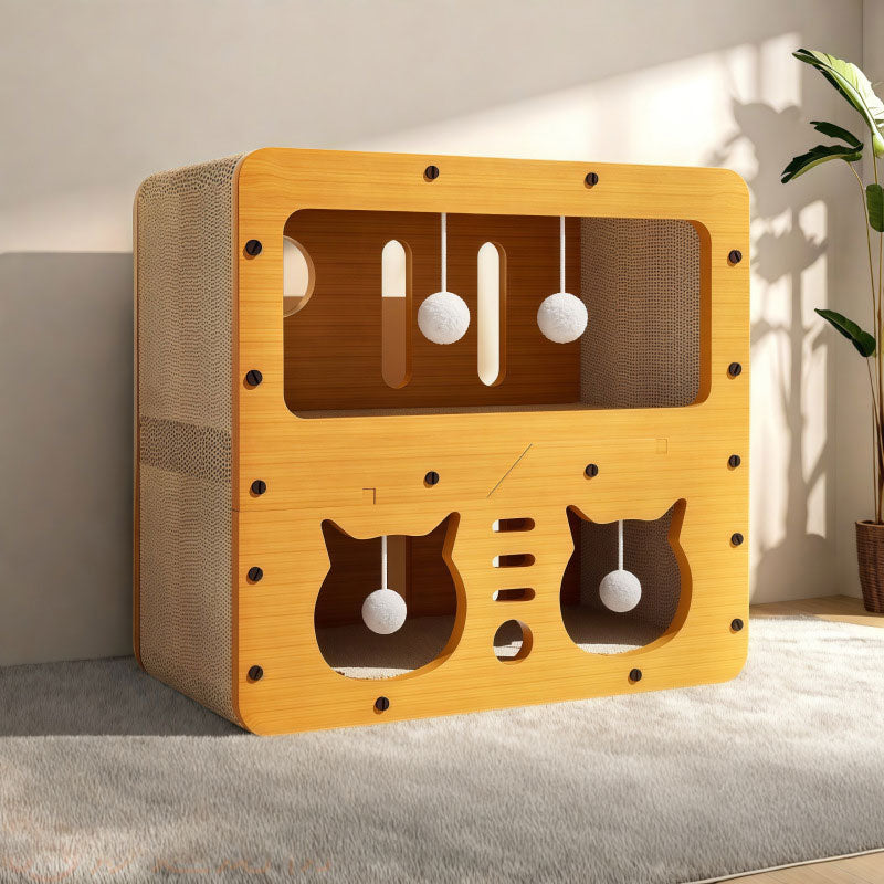 3-in-1 Cat House, Bed and Scratch Post - Multi-Layer Eco-Friendly Cardboard Cat Furniture