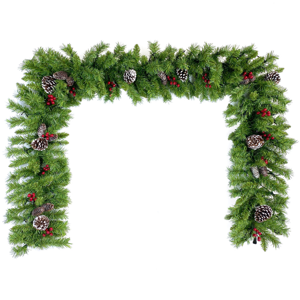 Classic Green Christmas 4-Piece Set – 2 Entrance Trees, Garland & Wreath with 340 LED Lights