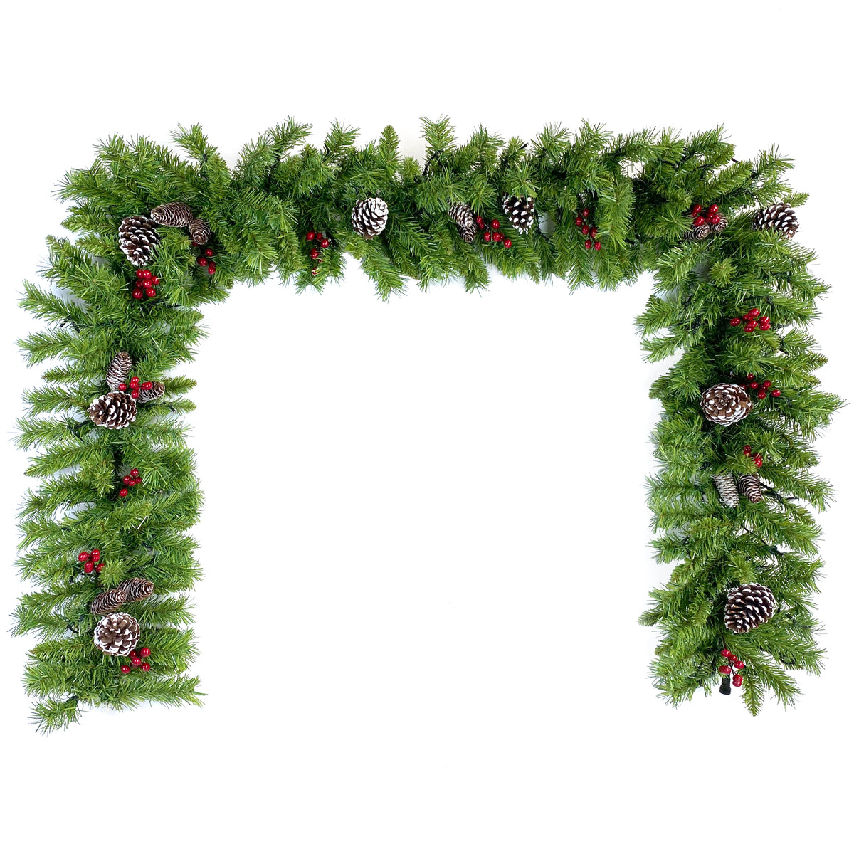 Classic Green Christmas 4-Piece Set – 2 Entrance Trees, Garland & Wreath with 340 LED Lights