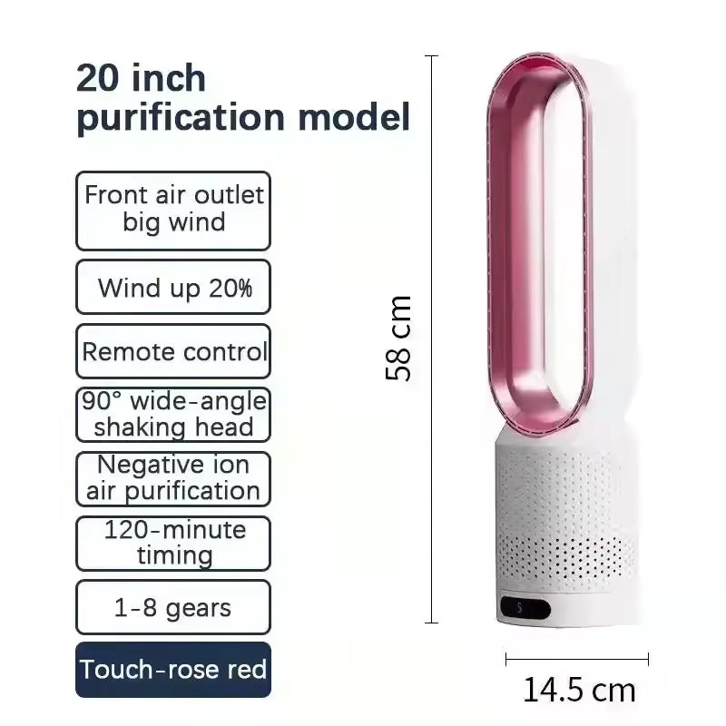 Bladeless Tower Fan with Air Purifier – Ultra-Quiet Floor Fan for Bedroom & Home