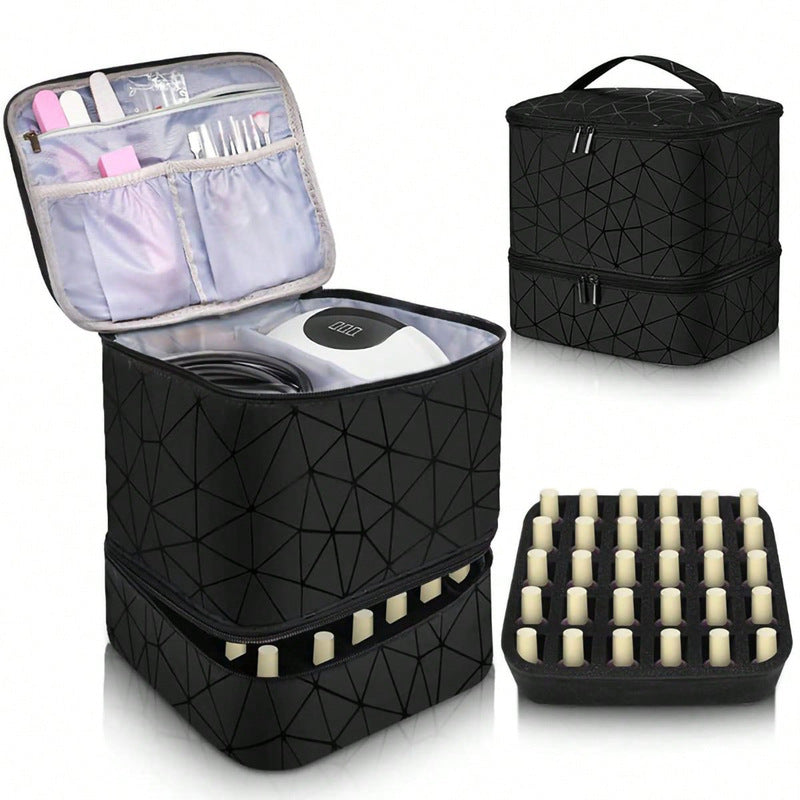 Portable 30-Compartment Nail Organizer Case - All-in-One Manicure Tools and Cosmetic Storage Bag