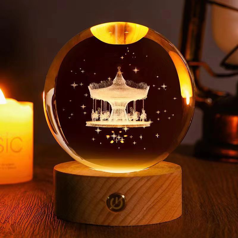 3D Crystal Ball Ornament with LED Touch Base – Micro Landscape Desk Decor Gift (6cm & 8cm)