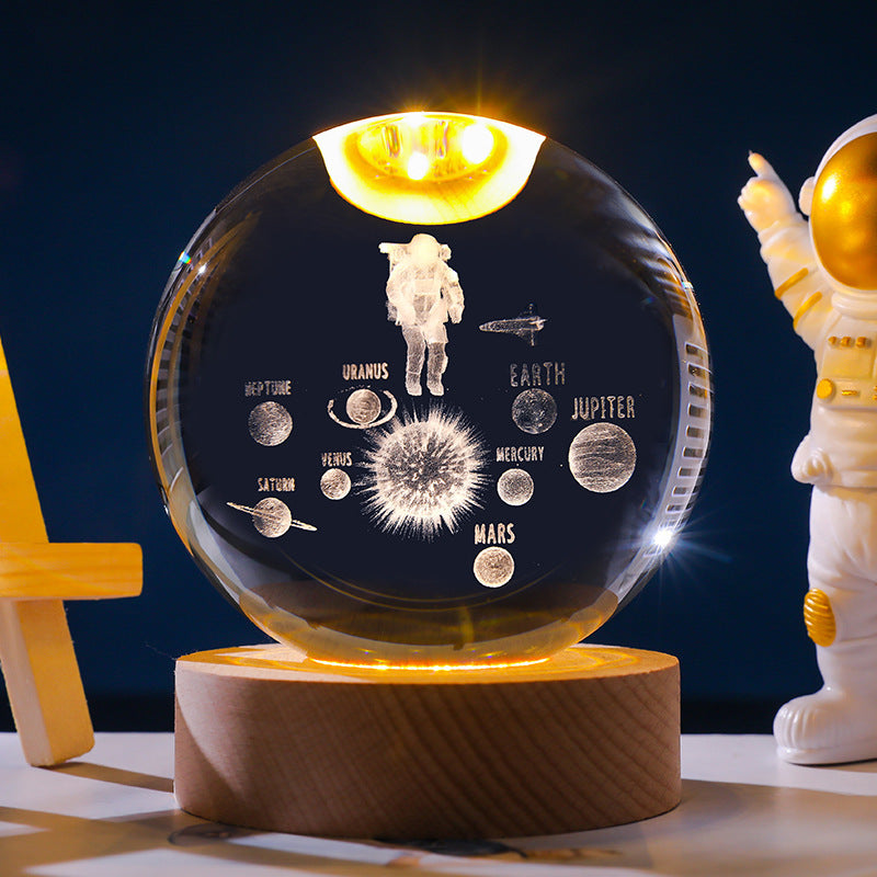 3D Crystal Ball Ornament with LED Touch Base – Micro Landscape Desk Decor Gift (6cm & 8cm)