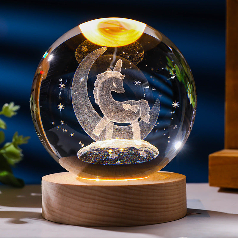 3D Crystal Ball Ornament with LED Touch Base – Micro Landscape Desk Decor Gift (6cm & 8cm)