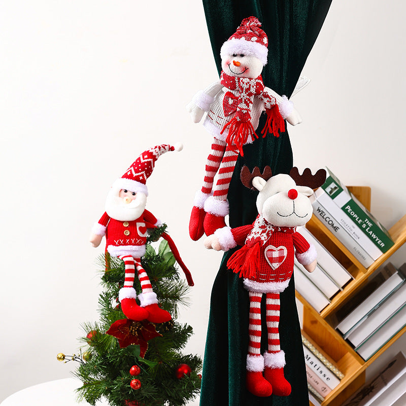 Knitted Long Leg Santa Claus Curtain Buckle Pendant - Festive Christmas Decoration