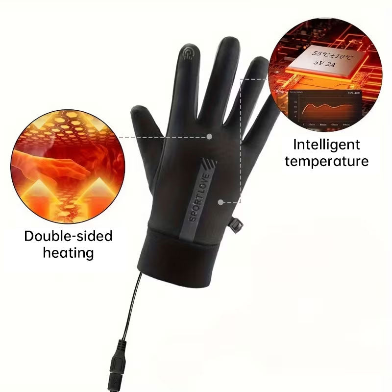 USB Rechargeable Heated Gloves - Anti-Slip Touchscreen Winter Gloves for Men and Women