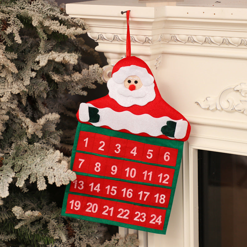 Velvet Hot Stamped Christmas Calendar Wall Hanging - Festive Santa Decoration (30x40cm)