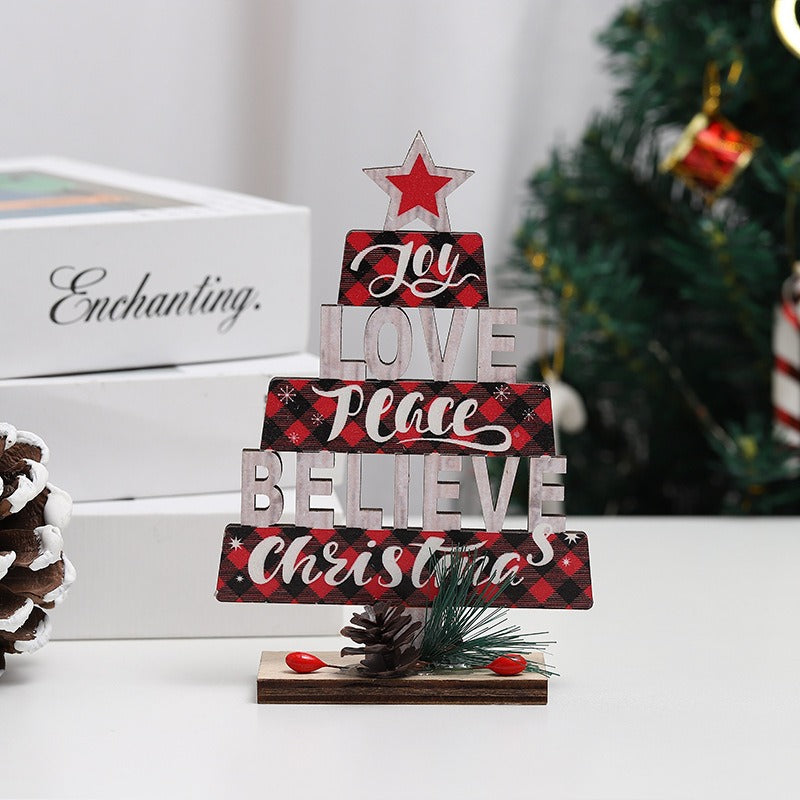 Wooden Hollow Christmas Tree Desktop Ornament – Festive Party Decoration