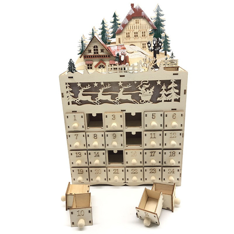 LED Wooden 24-Day Advent Calendar Countdown Ornament - Laser Engraved Handcrafted Christmas Decoration