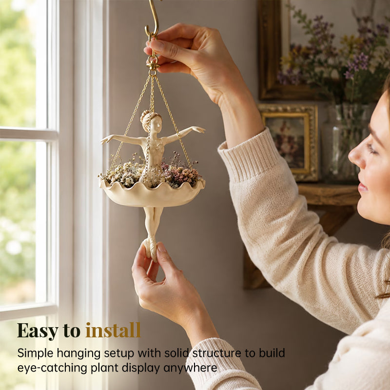 Elegant Ballerina Hanging Planter – Hand-Carved UV-Resistant Outdoor Flower Pot