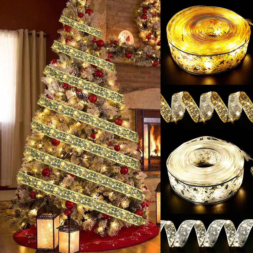 Christmas Ribbon LED String Lights – Satin Copper Wire Fairy Lights