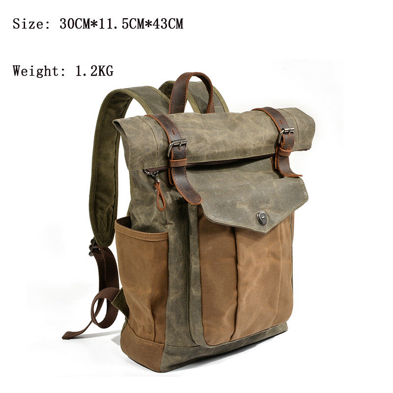 Men's Wax Canvas Backpack – Large Capacity Waterproof Hiking & Travel Bag