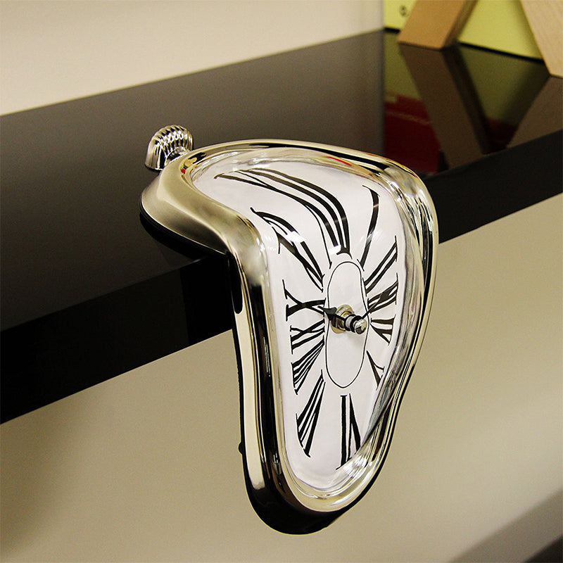 Melting Wall Clock with Roman Numerals – Retro Twisted Corner Time-Warp Design