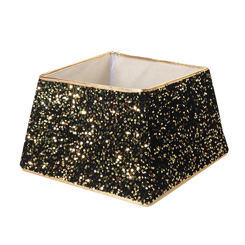 Black & Gold Sequin Christmas Tree Skirt - Glamorous Base Decoration in Round, Four-Corner & Six-Corner Styles