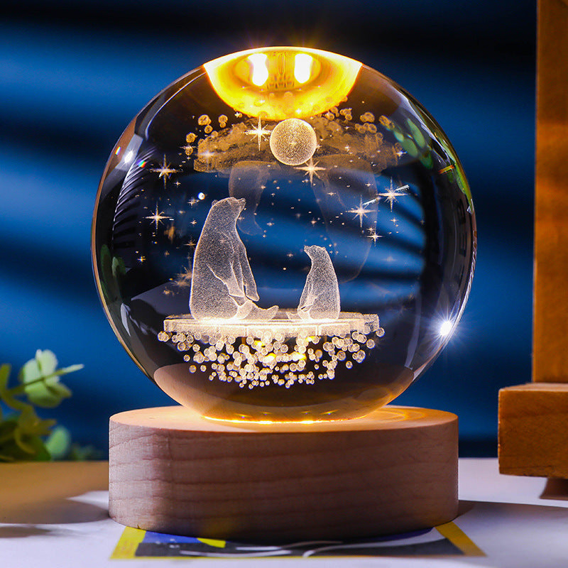 3D Crystal Ball Ornament with LED Touch Base – Micro Landscape Desk Decor Gift (6cm & 8cm)