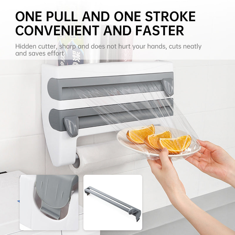 3-in-1 Wall Kitchen Roll Holder – Foil, Cling Film & Paper Towel Dispenser with Magnetic Cutter