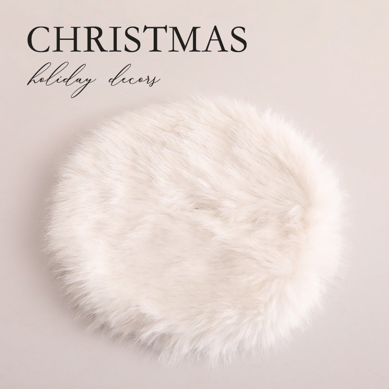 Long Plush Christmas Tree Skirt - Soft Solid Colour Base Decoration in Pink & White (34cm)