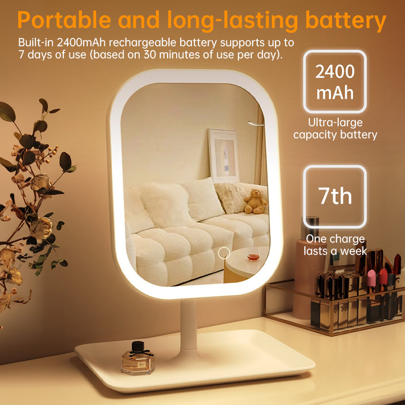 Large Square Rotating LED Makeup Mirror with Adjustable Lighting - Vanity Mirror for Bedroom and Dormitory