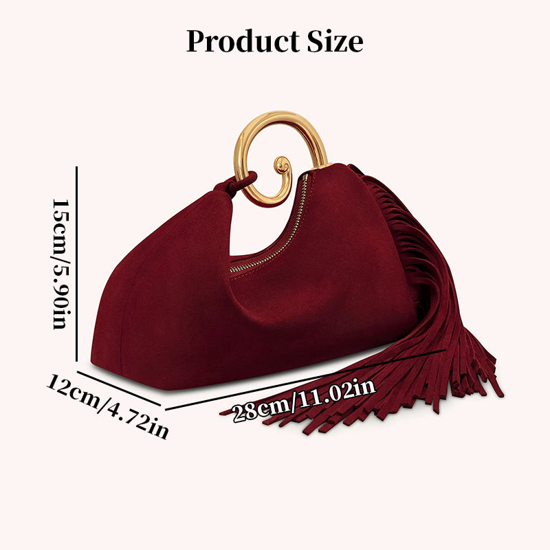 Vintage Winter Women's Bag - Synthetic Suede Purse with Leather Tassels for Travel and Everyday Use