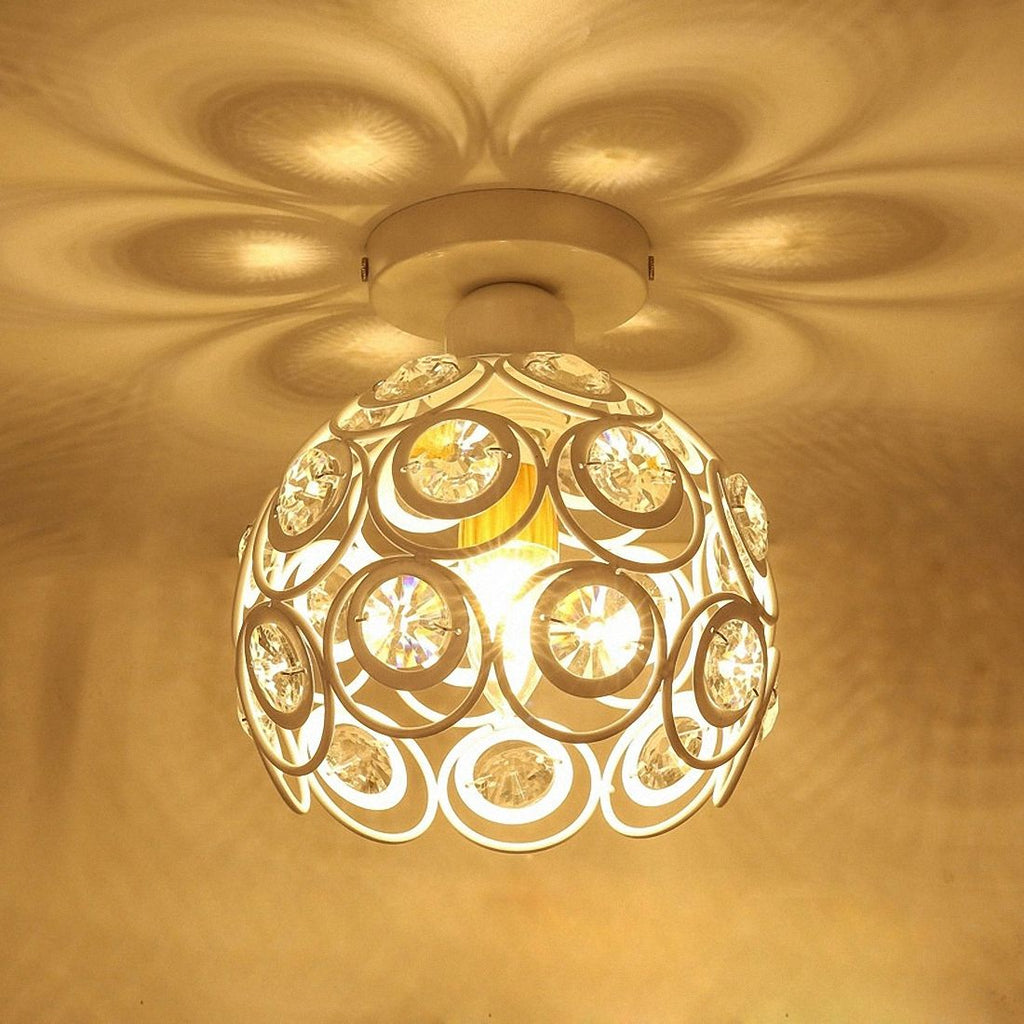 Crystal Minimalist Ceiling Light - Modern European White Iron Pendant Lamp, E27 Fitting, 20cm