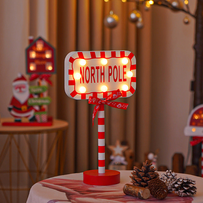 LED Christmas Wooden Sign Light - Festive Warm White Ambient Light in 6 Designs for Window & Shop Displays