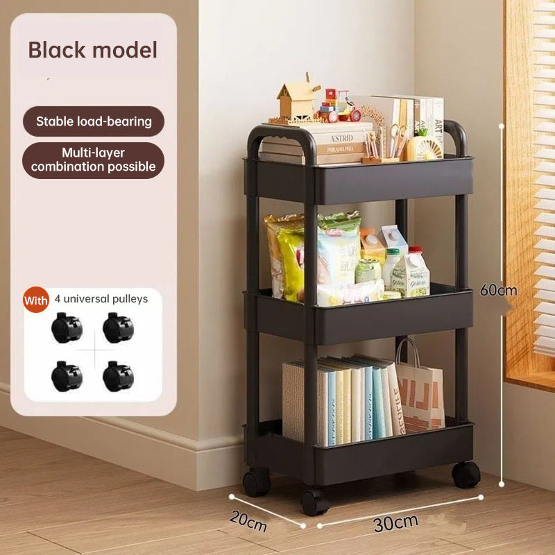 Rolling Storage Cart with Open Shelves - Multifunctional Trolley for Kitchen, Bedroom and Office
