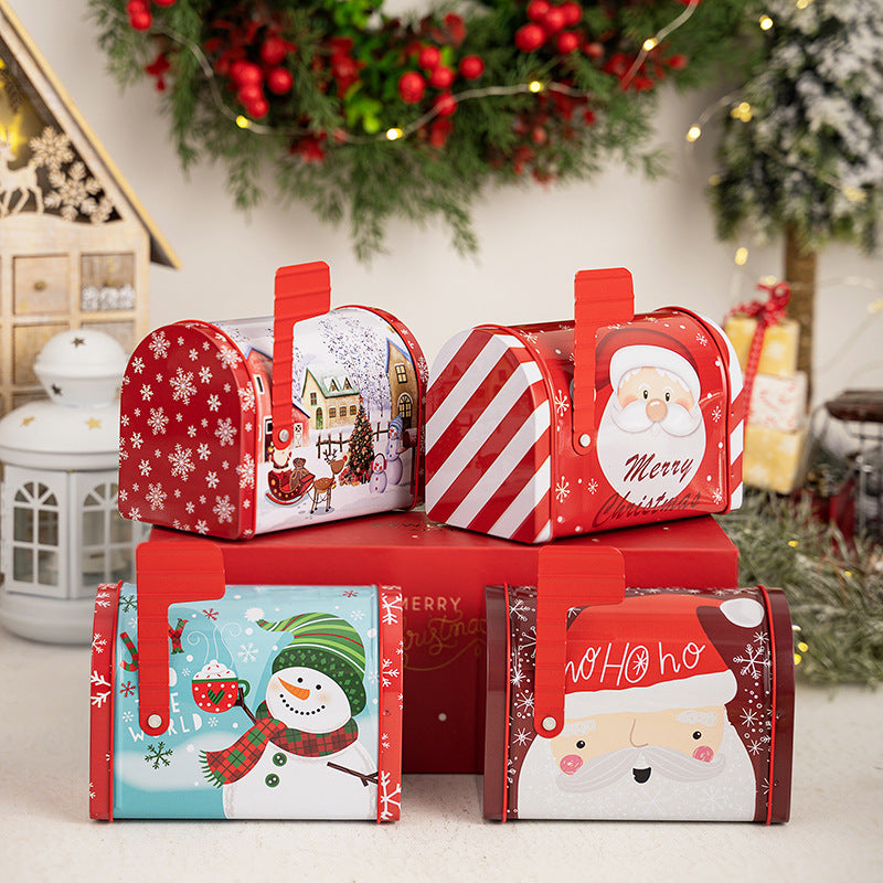 Christmas Tin Mailbox Gift Box - Festive Tinplate Candy & Gift Box in 4 Designs (12.5 x 13.5 x 8cm)
