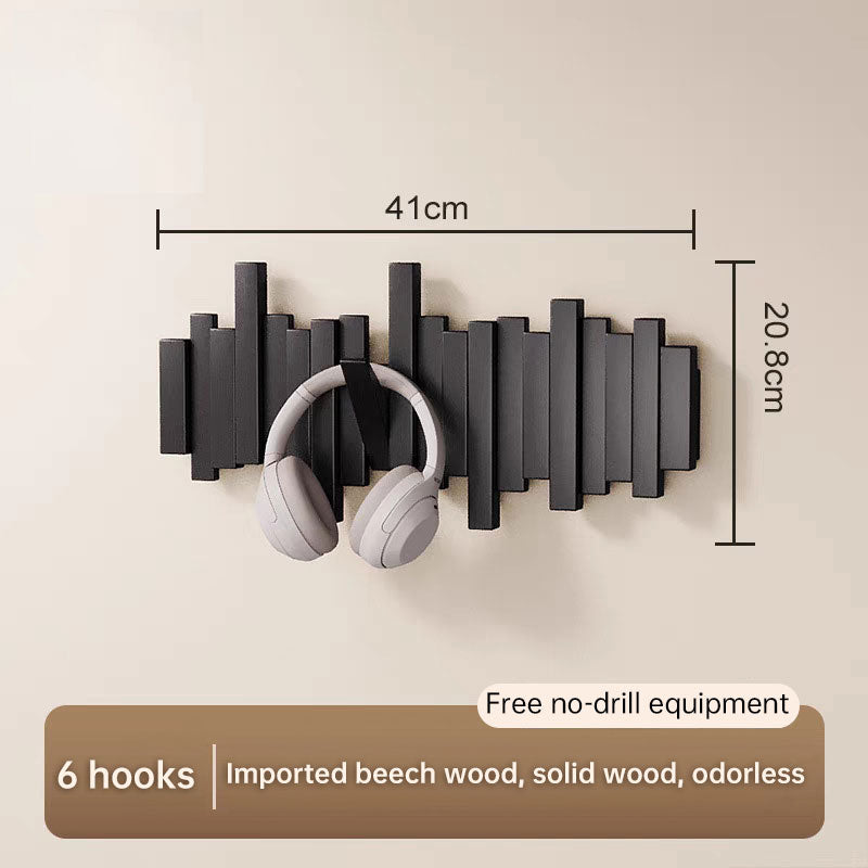 Solid Beech Wood Piano Key Wall Hook Rack - No Drill or Screw Mount, Entryway Coat and Bag Organiser