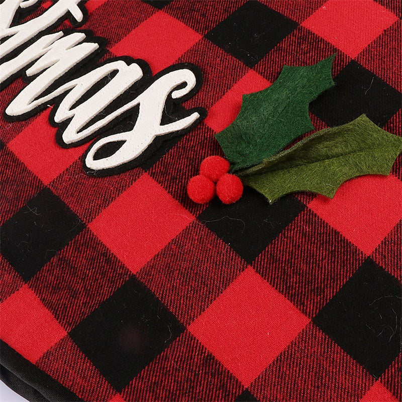 Red & Black Checkered Christmas Tree Skirt - Large 77cm Festive Tree Apron Decoration