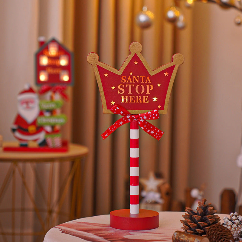 LED Christmas Wooden Sign Light - Festive Warm White Ambient Light in 6 Designs for Window & Shop Displays