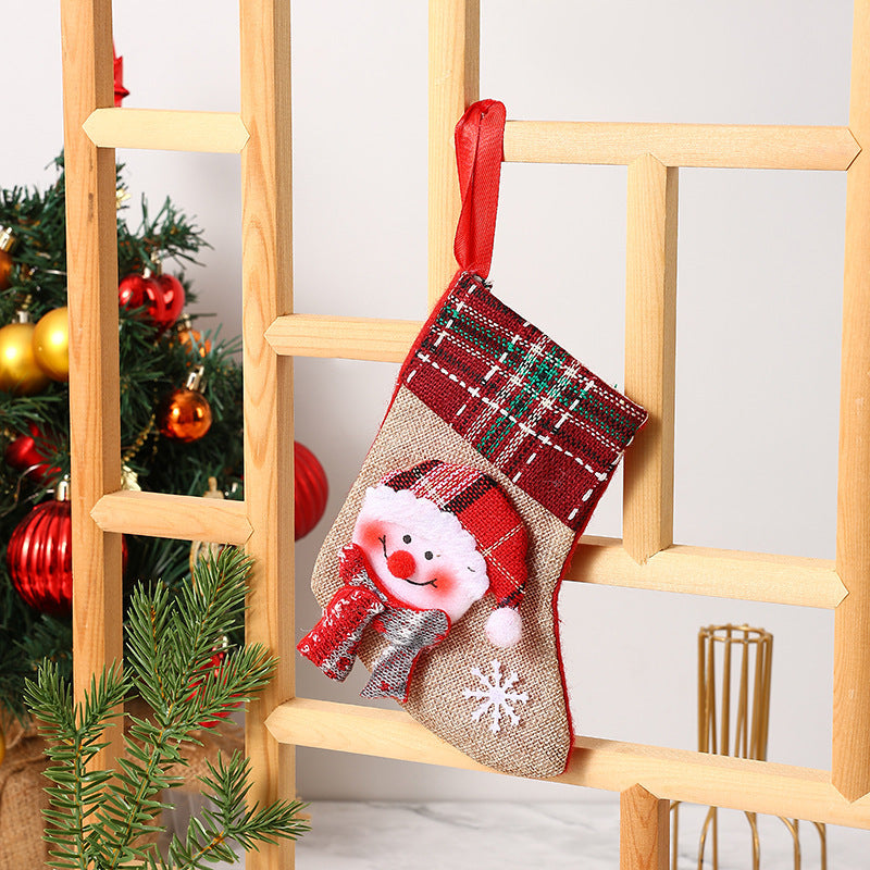 Mini Christmas Stocking Tree Pendant & Gift Bag - Santa, Snowman, Reindeer & Bear (15x10cm)