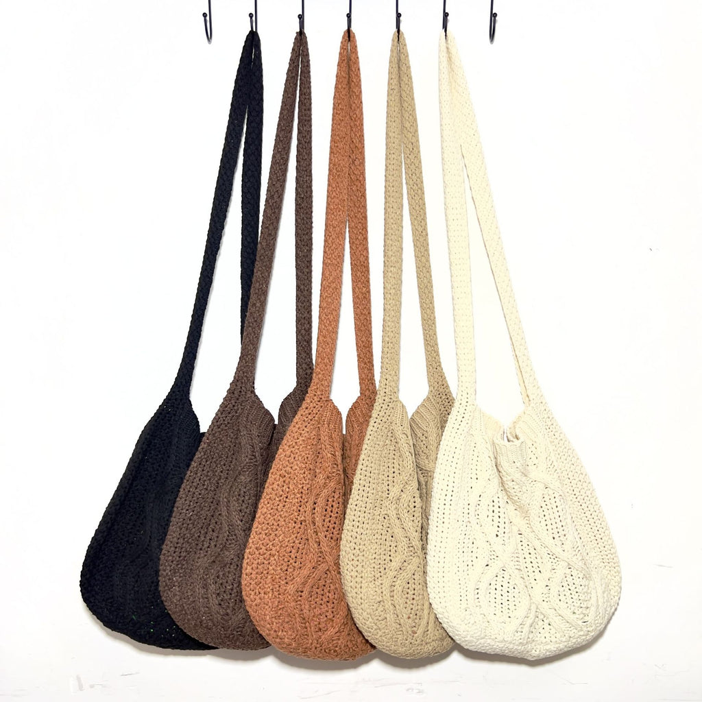 Knitted Twist Tote Bag – Retro Woven Shoulder Bag for Women