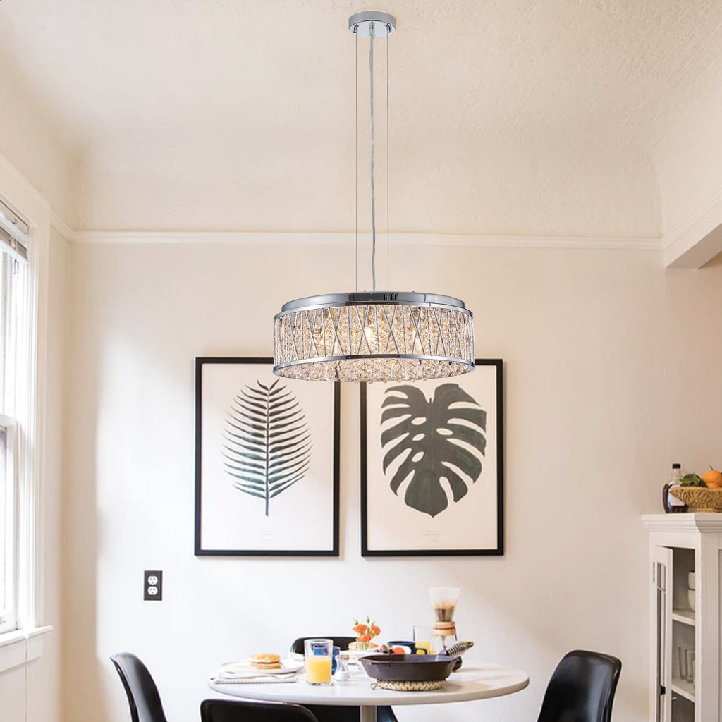 Modern Crystal Flush Mount Ceiling Light - 18.9" Round Chrome Chandelier for Living Room & Bedroom